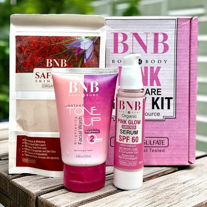 PACK OF 3BNB Pink Glow Kit Tone One Up Facial Wash Saffron Face Mask Pink Glow