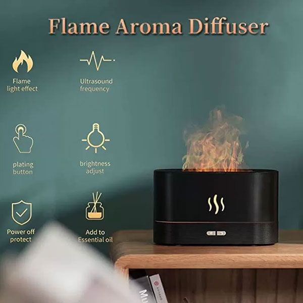 eFlame Humidifier And Aroma Diffuser Realistic Flame Effect Portable And Versatile Usag